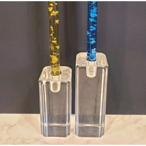 Kosta Boda Anna Ehrner Candleholders Swedish crystal Pillar Set Number Signed - Picture 9 of 11